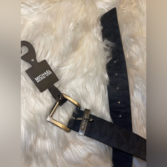 NWT MICHAEL KORS BELT BLACK MK PRINTED LOGO GOLD SIZE MEDIUM - Picture 13 of 17